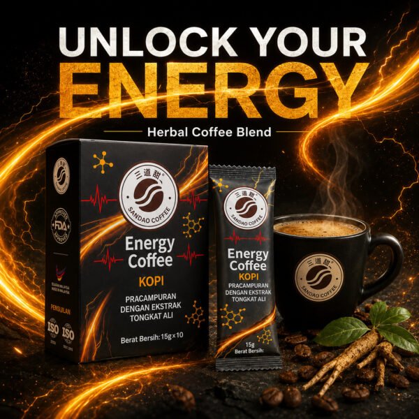 07_商业海报_Unlock_Your_Energy SANDAO Energy Coffee – 1 Box Trial Pack | Tongkat Ali Herbal Coffee, 10 Sachets